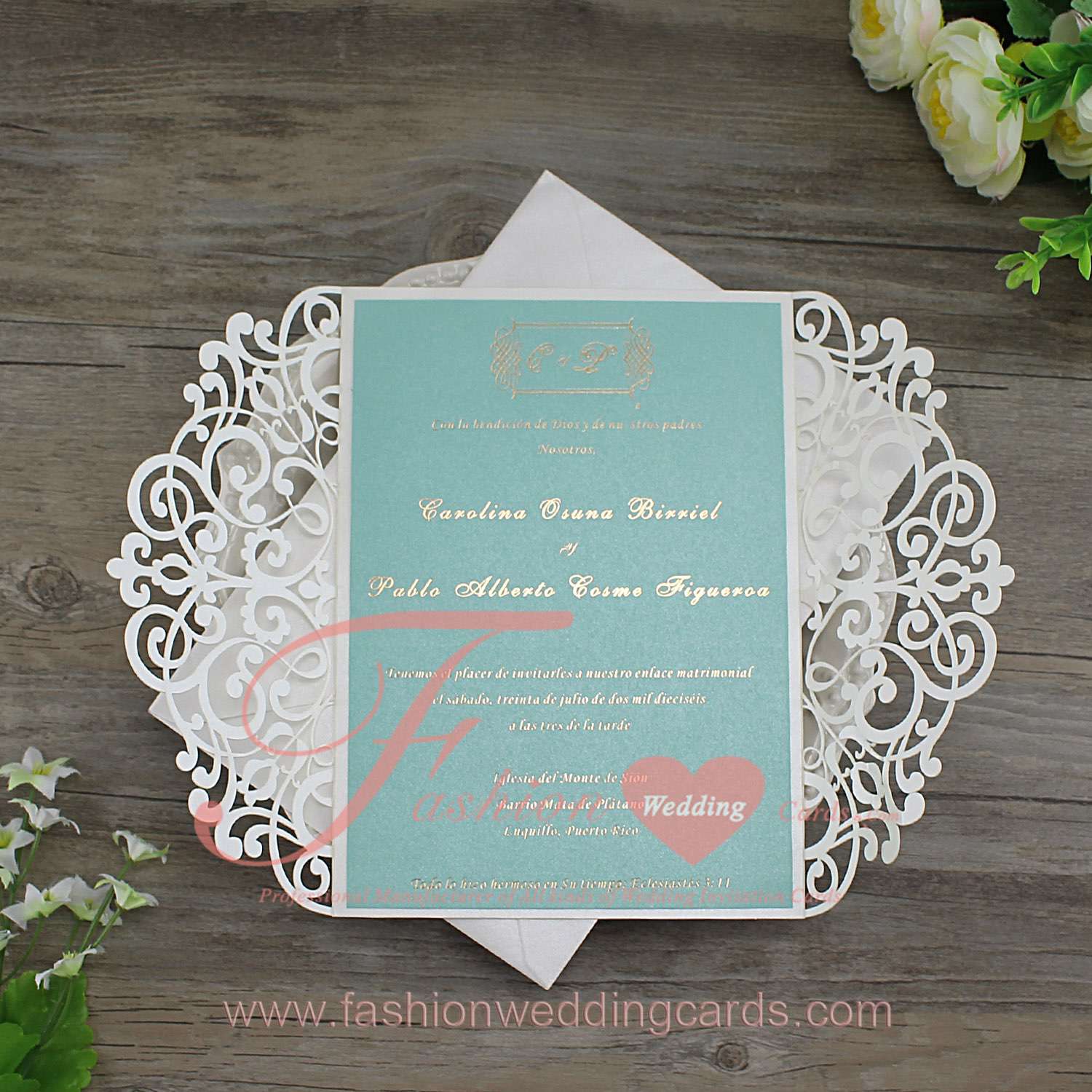 2017 Design Indian Goral Mint Wedding Invitation Card